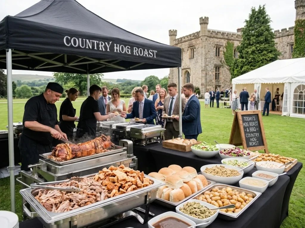 Country Hog Roast catering setup serving guests at a outdoor event in Burnley